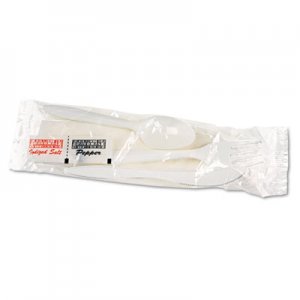 Boardwalk Cutlery Kit, Plastic Fork/Spoon/Knife/Salt/Polypropylene/Napkin, White, 250/Carton BWK6KITMW