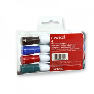 Universal Dry Erase Marker, Broad Chisel Tip, Assorted Colors, 4/Set UNV43650