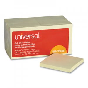 Universal Self-Stick Note Pads, 3 x 3, Yellow, 100-Sheet, 18/Pack UNV35688