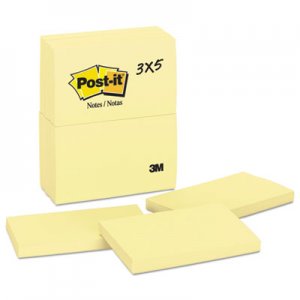 Post-it Notes Original Pads in Canary Yellow, 3 x 5, 100-Sheet, 12/Pack MMM655YW 655