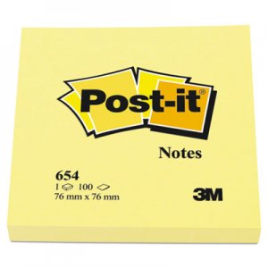 Post-it Notes Original Pads in Canary Yellow, 3 x 3, 100-Sheet, 12/Pack MMM654YW 654