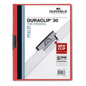 Durable Vinyl DuraClip Report Cover w/Clip, Letter, Holds 30 Pages, Clear/Red, 25/Box DBL220303 220303