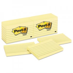 Post-it Notes Original Pads in Canary Yellow, 3 x 5, Lined, 100-Sheet, 12/Pack MMM635YW 635