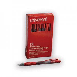 Universal Comfort Grip Retractable Gel Pen, 0.7mm, Red Ink, Translucent Red Barrel, Dozen UNV39914