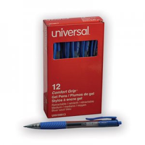 Universal Comfort Grip Retractable Gel Pen, 0.7mm, Blue Ink, Translucent Blue Barrel, Dozen UNV39913
