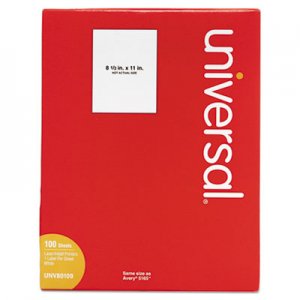 Universal White Labels, Inkjet/Laser Printers, 8.5 x 11, White, 100/Box UNV80109