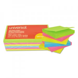 Universal Self-Stick Note Pads, 3 x 3, Assorted Neon Colors, 100-Sheet, 12/Pack UNV35612