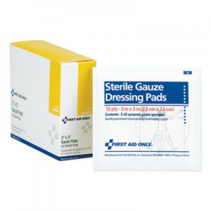 First Aid Only Gauze Dressing Pads, 3" x 3", 10/Box FAOI211 I211