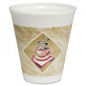 Dart CafA G Foam Hot/Cold Cups, 12 oz, White with Brown and Red, 1000/Carton DCC12X16G 12X16G