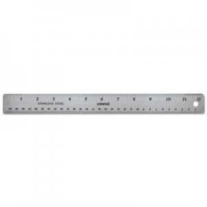 Universal Stainless Steel Ruler w/Cork Back and Hanging Hole, 12", Silver UNV59023
