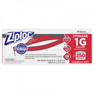 Ziploc Double Zipper Storage Bags, 1 gal, 1.75 mil, 10.56" x 10.75", Clear, 250/Box SJN682257 682257