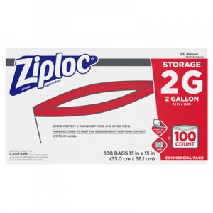 Ziploc Double Zipper Storage Bags, 2 gal, 1.75 mil, 15" x 13", Clear, 100/Carton SJN682253 682253