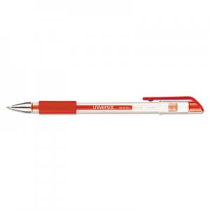 Universal Comfort Grip Stick Gel Pen, Medium 0.7mm, Red Ink, Clear Barrel, Dozen UNV39512