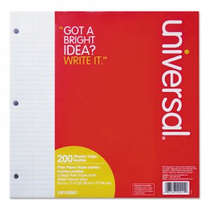 Universal Filler Paper, 3-Hole, 8.5 x 11, Medium/College Rule, 200/Pack UNV20921