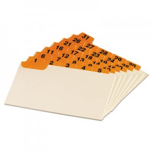 Oxford Manila Index Card Guides with Laminated Tabs, 1/5-Cut Top Tab, 1 to 31, 3 x 5, Manila