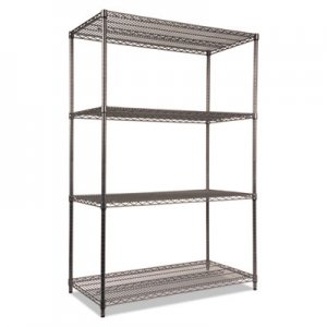 Alera Wire Shelving Starter Kit, Four-Shelf, 48w x 24d x 72h, Black Anthracite ALESW504824BA