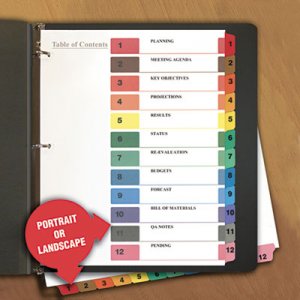 Universal Deluxe Table of Contents Dividers for Printers, 12-Tab, 1 to 12; Table Of Contents, 11 x 8.5