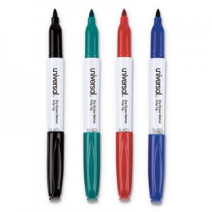 Universal Pen Style Dry Erase Marker, Fine Bullet Tip, Assorted Colors, 4/Set UNV43670