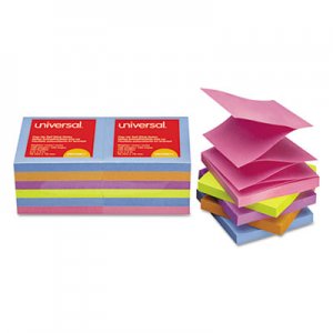 Universal Fan-Folded Self-Stick Pop-Up Note Pads, 3 x 3, Assorted Bright, 100-Sheet, 12/PK UNV35611