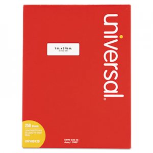 Universal White Labels, Inkjet/Laser Printers, 1 x 2.63, White, 30/Sheet, 250 Sheets/Pack UNV80120