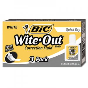 BIC Wite-Out Quick Dry Correction Fluid, 20 mL Bottle, White, 3/Pack BICWOFQD324 WOFQD324