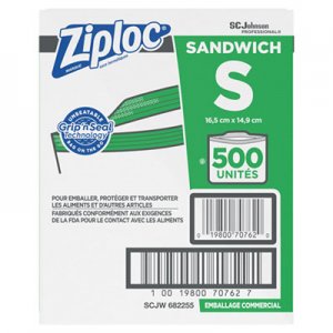 Ziploc Resealable Sandwich Bags, 1.2 mil, 6.5" x 6", Clear, 500/Box SJN682255 682255