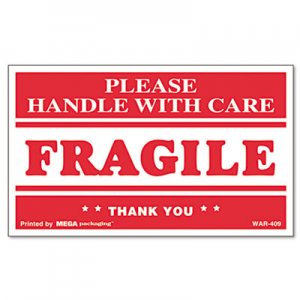 Universal Printed Message Self-Adhesive Shipping Labels, FRAGILE Handle with Care, 3 x 5, Red/Clear, 500/Roll UNV308383