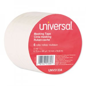 Universal Removable General-Purpose Masking Tape, 3" Core, 18 mm x 54.8 m, Beige, 6/Pack UNV51334