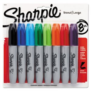 Sharpie Chisel Tip Permanent Marker, Medium, Assorted Colors, 8/Set SAN38250PP 38250PP