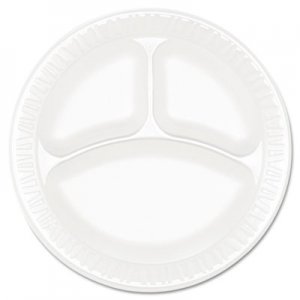 Dart Concorde Foam Plate, 3-Comp, 9" dia, White, 125/Pack, 4 Packs/Carton DCC9CPWCR 9CPWCR