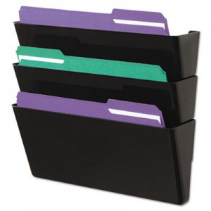 Universal Wall File, Three Pocket, Plastic, Black UNV08121