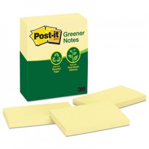 Post-it Greener Notes Recycled Note Pads, 3 x 5, Canary Yellow, 100-Sheet, 12/Pack MMM655RPYW 655-RP