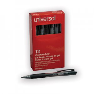 Universal Comfort Grip Retractable Gel Pen, 0.7mm, Black Ink, Smoke Barrel, Dozen UNV39912
