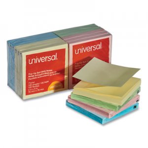 Universal Fan-Folded Self-Stick Pop-Up Notes, 3 x 3, 4 Assorted Pastel, 100-Sheet, 12/PK UNV35619