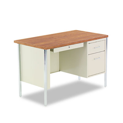 Alera Single Pedestal Steel Desk, 45w x 24d x 29-1/2h, Oak/Putty SD21-4824PO ALESD214824PO 214824PO