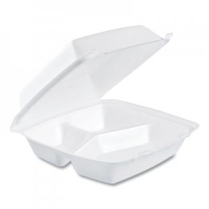 Dart Foam Hinged Lid Containers, 3-Compartment, 8.38 x 7.78 x 3.25, 200/Carton DCC85HT3R 85HT3R