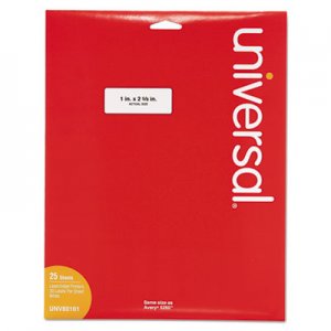 Universal White Labels, Inkjet/Laser Printers, 1 x 2.63, White, 30/Sheet, 25 Sheets/Pack UNV80101