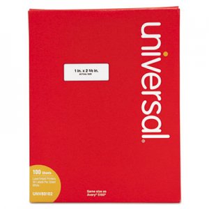 Universal White Labels, Inkjet/Laser Printers, 1 x 2.63, White, 30/Sheet, 100 Sheets/Box UNV80102