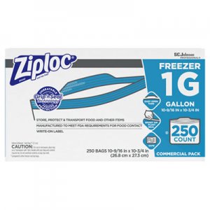 Ziploc Double Zipper Freezer Bags, 1 gal, 2.7 mil, 10.56" x 10.75", Clear, 250/Carton SJN682258 682258