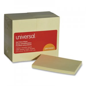 Universal Self-Stick Note Pads, 3 x 5, Yellow, 100-Sheet, 18/Pack UNV35692