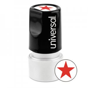 Universal Round Message Stamp, STAR, Pre-Inked/Re-Inkable, Red UNV10081