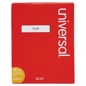 Universal White Labels, Inkjet/Laser Printers, 1 x 4, White, 20/Sheet, 100 Sheets/Box UNV80104