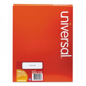 Universal White Labels, Inkjet/Laser Printers, 1.33 x 4, White, 14/Sheet, 100 Sheets/Box UNV80106