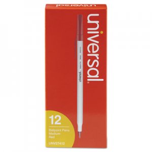 Universal Stick Ballpoint Pen, Medium 1mm, Red Ink, Gray Barrel, Dozen UNV27412