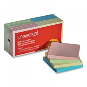 Universal Self-Stick Note Pads, 3 x 3, Assorted Pastel Colors, 100-Sheet, 12/Pack UNV35669
