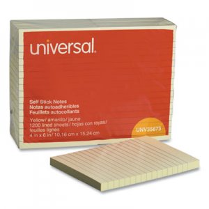 Universal Self-Stick Note Pads, Lined, 4 x 6, Yellow, 100-Sheet, 12/Pack UNV35673