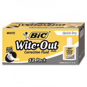 BIC Wite-Out Quick Dry Correction Fluid, 20 mL Bottle, White, 1/Dozen BICWOFQD12WE WOFQD12 WHI