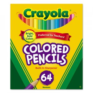 Crayola Short Colored Pencils Hinged Top Box with Sharpener, 3.3 mm, 2B (#1), Assorted Lead/Barrel Colors, 64/Pack
