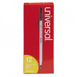 Universal Stick Ballpoint Pen, Medium 1mm, Black Ink, Gray Barrel, Dozen UNV27410