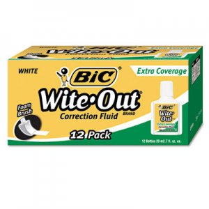 BIC Wite-Out Extra Coverage Correction Fluid, 20 ml Bottle, White, 1/Dozen BICWOFEC12WE WOFEC12 WHI